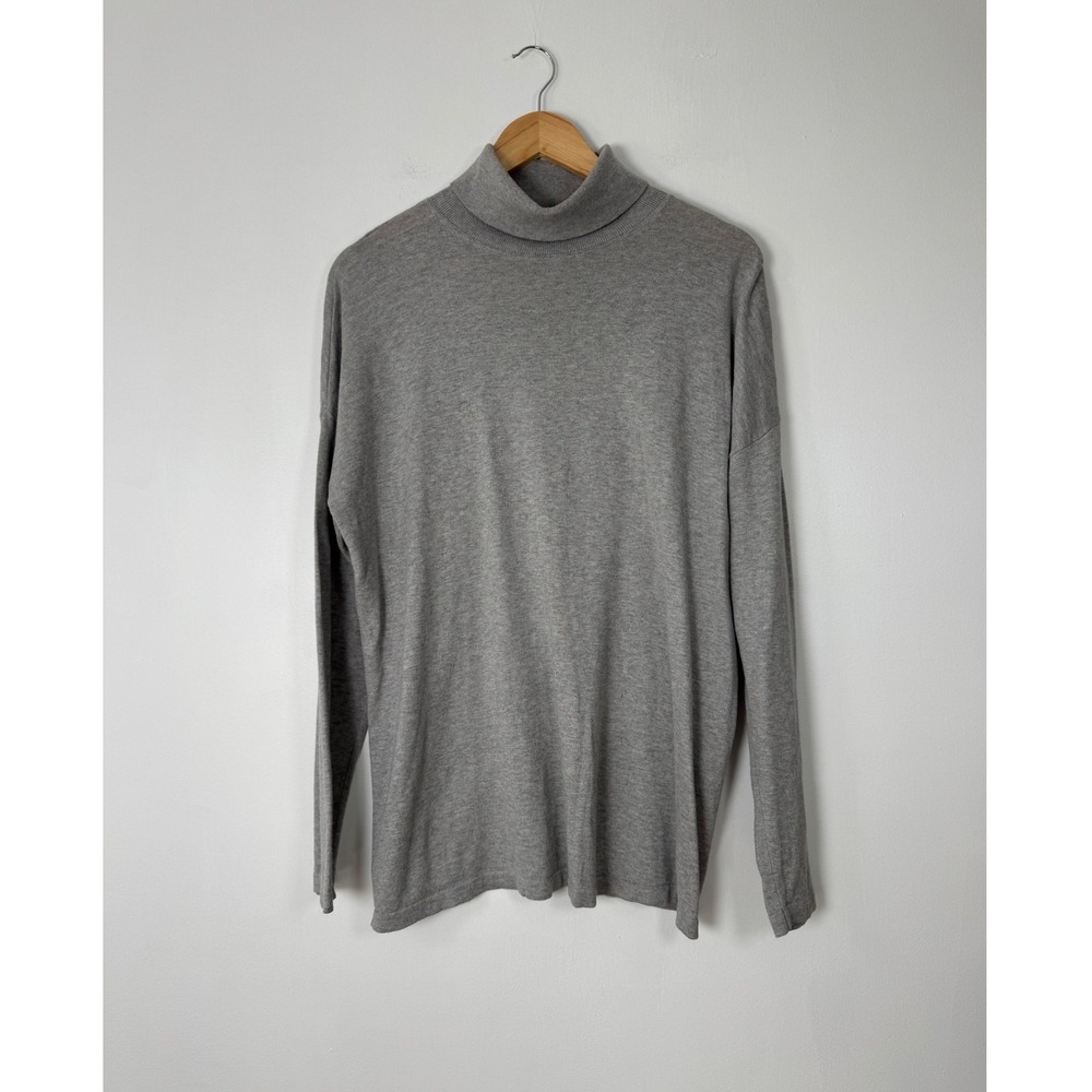 Minimalist J. Jill Womens Large Turtleneck Sweater Gray Silk Cotton Knit‎ Top